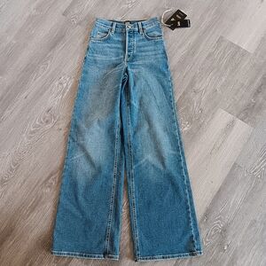↠ Lee Vintage Modern High Rise Weathered A-Line Wide Flare Leg Denim Blue Jeans
